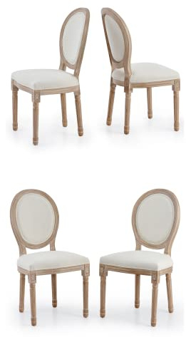 VONLUCE Set med 4 tygfyllda matstolar med runda ryggstöd och gummiträben 4 st vintage fransk stil plysch stolar för vardagsrum sovrum, beige (Beige 4st)
