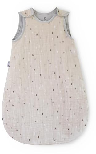 Ehrenkind® Baby Sommerschlafsack Rund Musselin | aus weicher OEKO-TEX zertifizierter Bio-Baumwolle | Sommer Baby Schlafsack Baby 1 TOG Gr. 86/92 Natur-Graue Tropfen