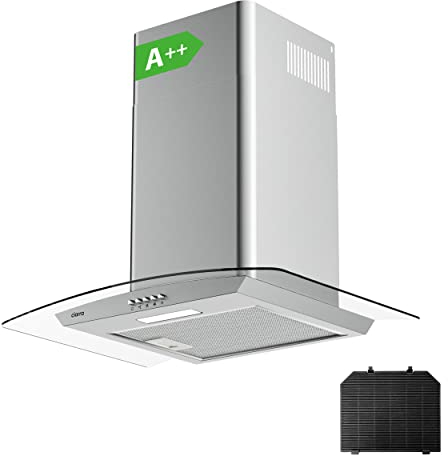 CIARRA AWS6506B Campana Extractora Cristal 60 cm 650 m³/h Clase Amásmás 3 Velocidades-Evacuación al Exterior y Recirculación Interna por Filtro de Carbón, Negro, CBCF004