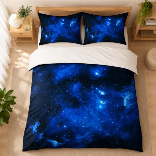 phonxia Bettwäsche 90x200 Blaue Sterne Bettbezug 90x200 mit Reißverschluss Bettwäsche Set 2 Kissenbezug 80x80 cm Deluxe Atmungsaktiv Reversibel Mikrofaser Marineblau kinderbettwäsche