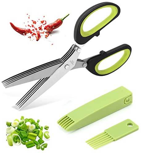 Herb Scissors for Kitchen, Leaf Herb Stripper Stainless Steel 5 Blade Kitchen Shears Fruit Peeler Green Onion Slicer Potato Cutter for Chopping Chive, Vegetables, Salad, Parsley, Herb Tool Set