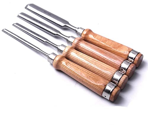 Samnuerly 4 Stück 8 mm, 12 mm, 18 mm, 25 mm, Halbrunder Holzschnitzmeißel, Chrom-Vanadium-Stahlklinge, Holzmeißel, Hohlröhre für Holzbearbeitungswerkzeuge