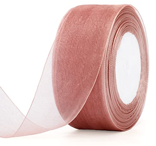 jijAcraft 4cm Transparent Organzaband Roségold: Chiffonband für Geschenk 45m Breit Tüllband für Schleife Transparent Geschenkband für Blumen Basteln, Weihnachtsbaum