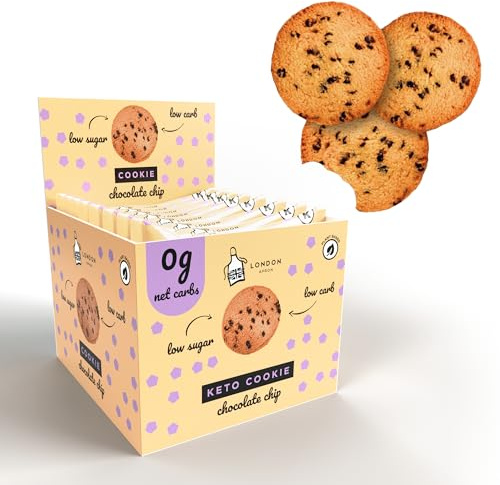 London Apron 12 Soft Baked Chocolate Chip Keto Cookies – Keto Snacks | 0g Net Carbs, Low Carb Sugar Free Biscuits, Individually Wrapped, Made in UK