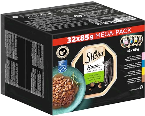SHEBA Schale Nassfutter Multipack Mega-Pack Sauce Collection Feine Vielfalt MSC-Zertifiziert 32 x 85g