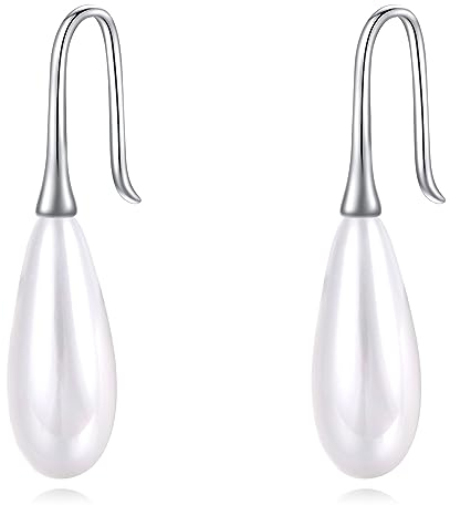 Perle Threader Ohrringe Sterling Silber Lange Piercing Perle Quaste Tropfen Dangle Ohrhänger Schmuck für Damen Teen Mädchen