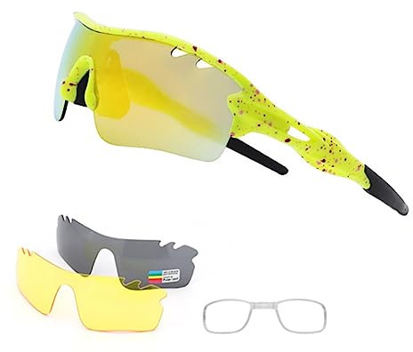 TQQEPOOL Photochrome Sportbrille Mit 3 Wechselgläsern Polarisiert Winddichtes Gestell Laufen Skifahren Golf Radfahren Nautisch Fischen Freizeit Sport (Color : D, Size : 14 * 5cm)