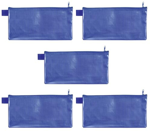 VELOFLEX - Dokumententasche DIN Lang mit Reißverschluss Blau 5 Stück | Format 235 x 125 mm, aus gewebeverstärktem EVA-Material, PVC-frei, wasserabweisend und leicht transparent
