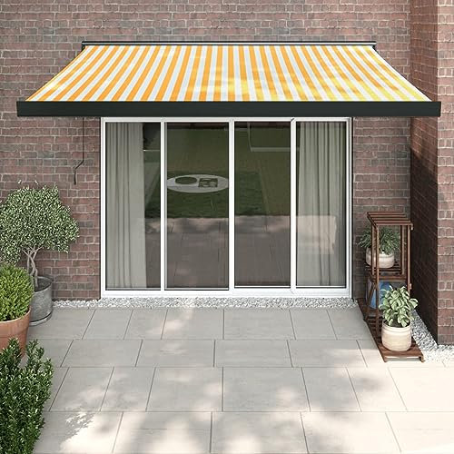 Gecheer Tenda Sole Automatica Retrattile,Tettoia Retrattile,Tenda da Patio,Tela per Tenda Esterno Sole,da,Balcone,Patio,Terrazzo,Tenda da Sole Motorizzata/Manuale,Gialla e Bianca 3,5x2,5 m