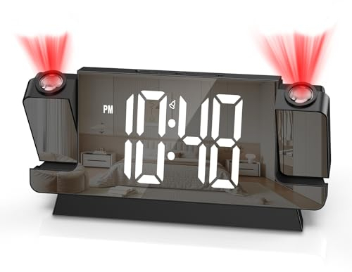 Ankilo Neueste Dualer Projektionswecker,Wecker Digitaler Projektionswecker mit Temperatur & Feuchtigkeit,180° Projekt Uhr, Elektronische Tischuhr,Reisewecker,Digitaluhr für Haus,Schlafzimmer