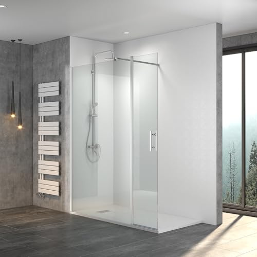 WITEN&NOCK Walk in Dusche 70x195cm Duschwand mit 50cm ergänzende Schwenktür als Spritzschutz 8 mm NANO Glas Duschtrennwand Duschkabine für Badzimmer