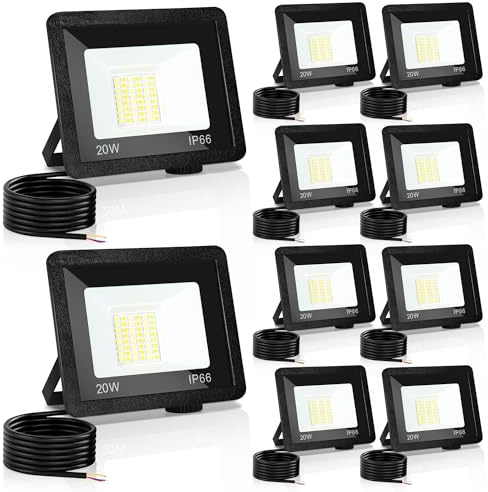 Yakimz 20W 10x LED Focos para exteriores, 3 temperatura de color ajustable, LED iluminación de pared proyector ángulo de haz 120 °, IP66 impermeable LED de luz de pared, para patio campo de deportes