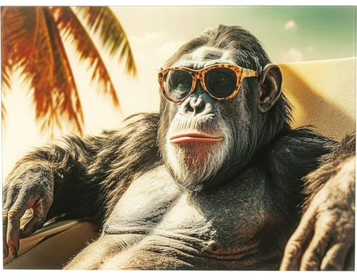 Kare Design Cuadro de Cristal Holiday Monkey, Colorido, 80x60 cm, Rectangular, Vidrio de Seguridad ESG 4mm, Animal Print, Mono, Decoración de Pared, Dormitorio, Salón, Cristal