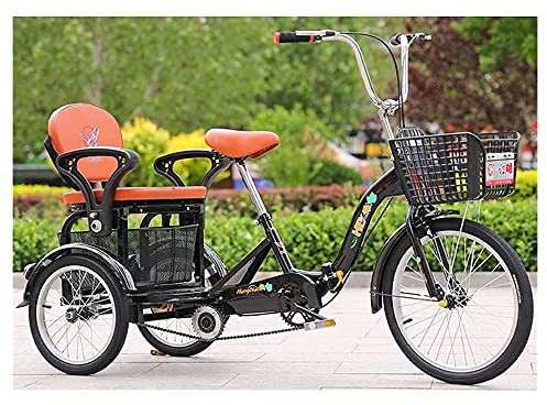 Vuxen trehjuling, 3 hjul för vuxna, 3-hjuls trehjuling, 20 tum, 3-hjuliga cyklar, baksäte Cruiser Trehjuling, Shoppingkorg, Fritidsvagnar, Picknick, Pedal,