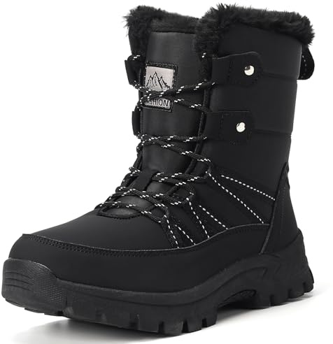 CLYCTIP Women's Snow Boots Winter Boots Warm Lined Winter Shoes Waterproof Outdoor Trekking Hiking Shoes, black, 6 UK