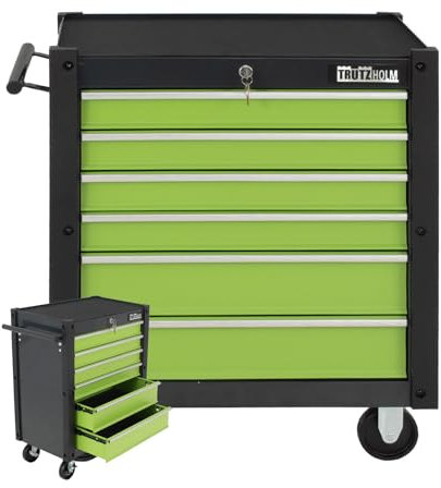 TRUTZHOLM Werkzeugwagen Trutzi mit Kantenleiste 78 x 64 cm Rollcontainer Werkstattwagen in Grün oder Grau (Grün)