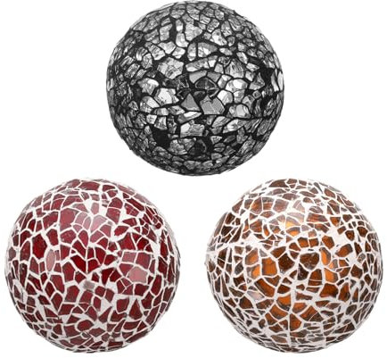 sourcing map 3 bolas de cristal decorativas de 2.36 pulgadas, esferas de centro de mesa, esferas de mosaico de vidrio para decoración, cuencos, jarrones, mesa de comedor, fiesta, plateado, negro,