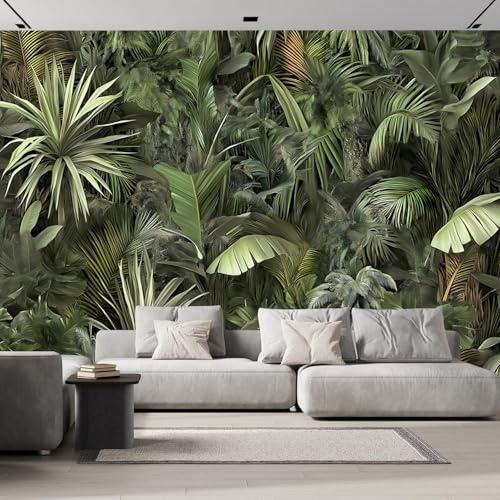 ANALTIRCE Papier Peint Panoramique Feuilles De Bananier Plantes Médiévales Feuilles De Bananier 250×175 cm, Papier Peint Géant 3D Salon Chambre Salle à Manger Chambre d'Enfant Décoration Murale