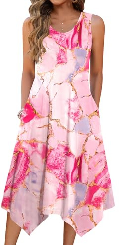Zeagoo Womens Midi Dress Summer Alie Petite Dress Plain Sleeveless Tank Dress Casual O Neck Empire Waist Dress Floral Tshirt Dress Plus Size Beach Sundress