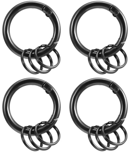 4 Stück Karabiner Rund mit Schlüsselring Schwarz Zinklegierung Runde Karabiner Schlüsselringe Karabinerhaken Federspaltringe Schlüsselring Klein Black Carabiner Round für DIY Handwerk Taschenzubehör