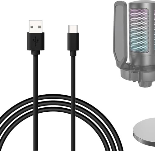 GEEKRIA for Creators Type C to USB A Microphone Cable 6.6 ft / 2 M, Compatible with FIFINE AmpliGame A6, HyperX QuadCast S, SoloCast, Logitech G Yeti GX, TONOR TC30 Mic Cord (Black)