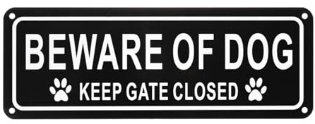 M METERXITY Beware of Dog Keep Gate Closed Sign, 10 x 4, White on Black | Rust Free Waterproof Signs Fade Resistant Aluminum Reflective Sign, for Indoor, Outdoor, Home, Office