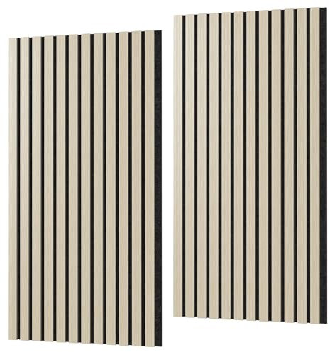 SUBTLETY Holz-Furnier Akustikpaneele 4er Set Wandverkleidung 3D-Wandpaneele 120x60cm Lamellenverkleidung aus Akustik-Filz Lamellenwand für Wohnzimmer, Büro, Schlafzimmer (Weiße Eiche)