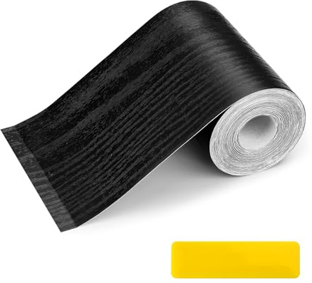 Roucerlin Borde de papel pintado de grano de madera negra, marco de espejo de PVC impermeable, despegar y pegar, borde de espejo extraíble autoadhesivo para baño, dormitorio (3.9 x 393 pulgadas)