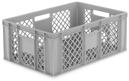 DIE BOX FABRIK Eurobox 60x40 cm in verschiedenen Höhen & Farben | Bäckerkiste, Gemüsekiste & Obstkiste stapelbar | Offene Brötchenkiste | Transportbehälter, Lagerbox (Grau, 60x40x24 cm)