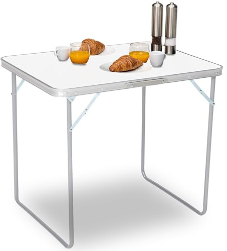 Brixy Klappbarer Campingtisch für Innen und Außen, 80x60x70 cm, mit Tragegriff, Weiß