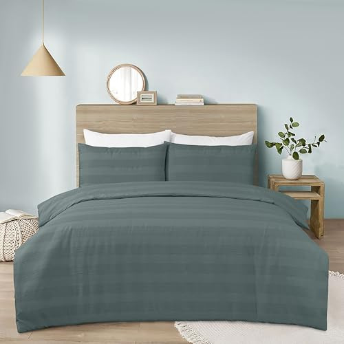 Dreamology Single Duvet Cover Set,Textured Fabric Waffle Stripe | Button Closure Duvet Cover Set,Duvet Covers, Waffle Duvet Cover,Bedding Single Duvet Cover With 1 Pillowcase (135 X 200)