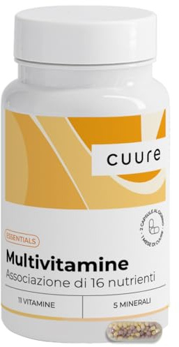Multivitamine e Minerali - CUURE - Vitamine A B C D E + Magnesio e Zinco - 16 Nutrienti Biodisponibili & Alto Assorbimento - 1 mese, 60 capsule - Fatica, Immunità - Integratore Multivitaminico - Vegan