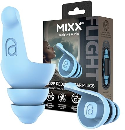 Mixx Flug-Ohrstöpsel - Geräuschreduzierung für Reisende | Hypoallergenes Silikon | Bequem & Wiederverwendbar | Inklusive Reiseetui - Perfekt für Flüge & Reisen