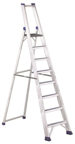 Svelt Scala Professionale in Alluminio con Piattaforma e Parapetto – Gradini Antisdrucciolo, Larghezza Maggiorata, Schienale Rinforzato e Doppio Sistema Antiapertura (8 Gradini)