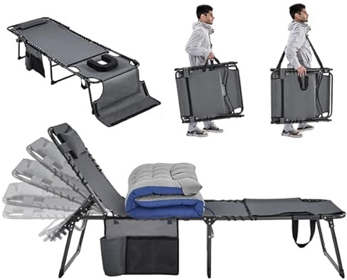 Yaheetech Klappbar Sonnenliege mit Extra Dicker Matratze & Kissen & Seitentasche, 5-Fach Verstellbarer Rückenlehne, Stabiles Gartenliege Liegestuhl Strandliege bis 136 kg, 189,5×67×35 cm, Grau