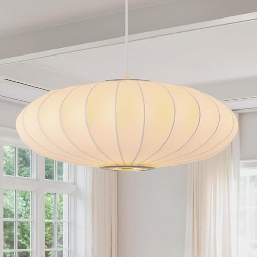 CNMKLM Laterne Pendelleuchte,Lampenschirm Aus Seidenimitat Hängeleuchte, Weiße Wabi-Sabi Boho Pendellampe,Höhenverstellbarer Einfacher Hängelampe Für Wohnzimmer Esszimmer Küche Insel Schlafzimmer(50C