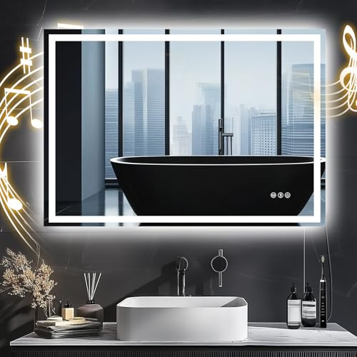Trintion LED Badspiegel mit Beleuchtung Badezimmer Wandspiegel Badezimmerspiegel Anti-Beschlag mit Touch-Schalter Energiesparend Lichtspiegel (100x70cm mit Bluetooth)
