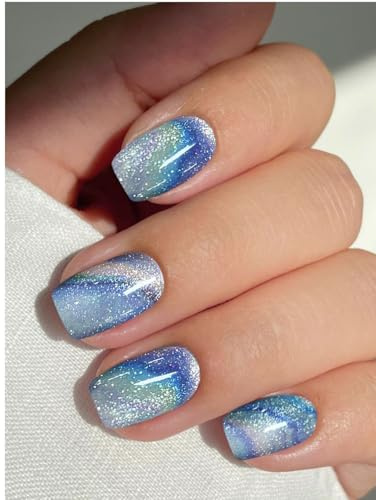 JMEOWIO Nagelfolie UV Härtend Blauer Marmor Glitzer UV Gel Nail Strips Nagelsticker Nagelaufkleber Nail Art Dekoration Nageldesign Zubehör