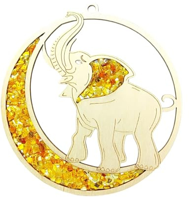 Window picture window decoration sun catcher Suncatcher amber in birch wood elephant Ø 11, incl. gift box