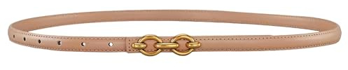 NUREINSS Schmaler Damen-Gürtel Ledergürtel, 1.3cm Breite & 110cm Länge, Schlichtes Design für Blazer, Röcke & Jeans mit galvanisierter Metall-Schnalle Khaki