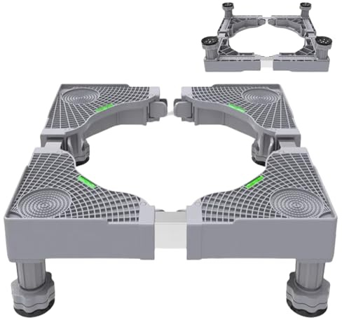 Lavavajillas Ajustable Base,Base para Lavadora con 4 Patas,Soporte Lavadora con Ruedas,Adecuado para Frigorífico,Lavadora,Electrodomésticos,Ancho Regulable 42-68cm y Altura 9-12cm,Gris