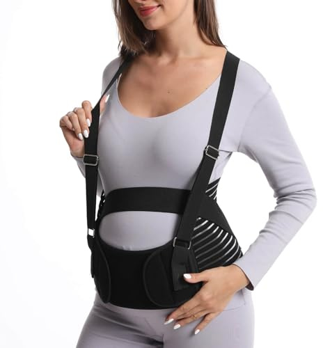 DOEOMK 5 in 1 Pregnancy Support Belt, Pregnancy Seat Belt with Shoulder Straps, Postpartum Belly Wrap, Maternity Belly Bands & Support for Relieve Back, Pelvic, Hip Pain for Labour & Recovery (XXL)