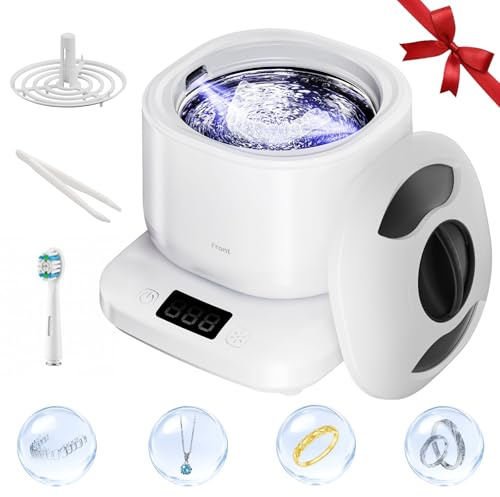 Portable Ultrasonic Retainer Cleaner, 42kHz High-Frequency, 4 Modes, IPX7 Waterproof Detachable Tank SUS304 Stainless Steel for Travel & Home Use, Fits Full Dentures