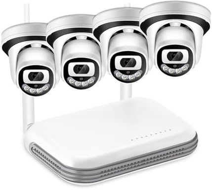 JOXLOVER Telecamera HD da 3 MP 8CH Mini NVR Kit di Sicurezza CCTV Visione Notturna IR Rilevamento facciale di videosorveglianza Wireless per Esterni(None,4X Cam 1x64G Card)