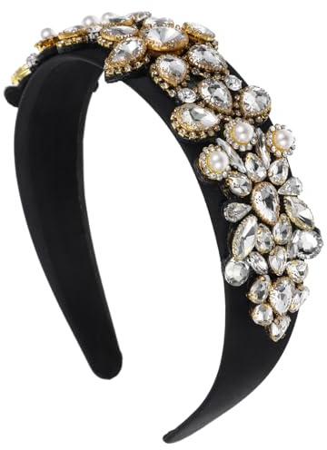 STOBAZA Breites Vintage Haarband mit Perlen und Schwarzen Weißen Strasssteinen Modisches Stirnband Damen für Alltag und Festtage Feine Verarbeitung Langlebiges Mode accessoire