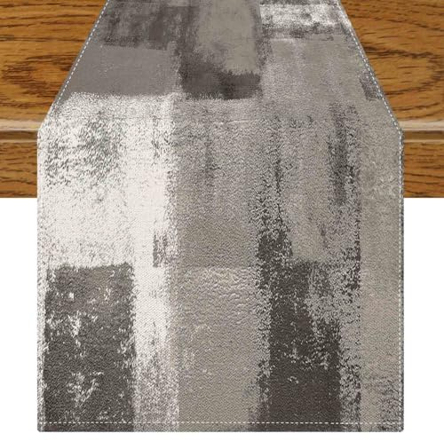 Jayusaror Tischläufer Modern Grau Deko Frühling Tischläufer Retro Bauernhaus Kurz Tischdeko Kunst Gemälde Tisch Läufer Boho Herbstdeko 40 x 100 cm für Winter Herbst Dekoration Innen