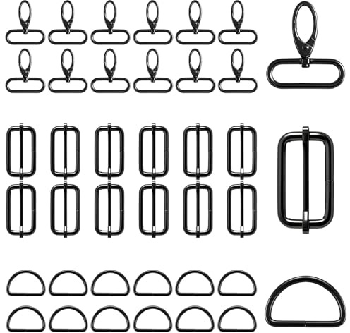 36 Stück Taschenzubehör zum Nähen Karabinerhaken mit Drehgelenk D Ringe | Karabiner Schlüsselanhänger, D Ring, Leiterschnallen, Schiebeschnallen, Für DIY Taschen, Hundegeschirr, Gurte, Rucksäcke