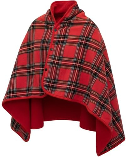 Ericetion Bärbar fleecefilt, mjuk, varm halsduk, dubbelt lager rutig vinterhalsduk, flanellponcho, knappar