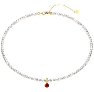 Collar de plata de ley para mujer, collar de cadena larga, joyería de moda para mamá, esposa, novia, 18inches, Plata de ley, Perla Granate