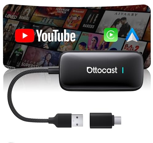 OTTOCAST Play2Video Ultra 2026 AI Box, Adaptateur CarPlay sans Fil Android Auto, Netflix Youtube Prime Video, WiFi 6, 4GB+32GB Plug & Play pour Véhicules équipés de CarPlay Filaire à Partir de 2016